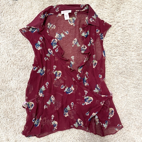 Hollister Y2K 90s Vintage 100% Silk Wrap Floral Blouse Top Small - Picture 2 of 5